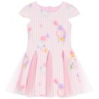 Girls Pink Striped Floral Dress, 1, hi-res