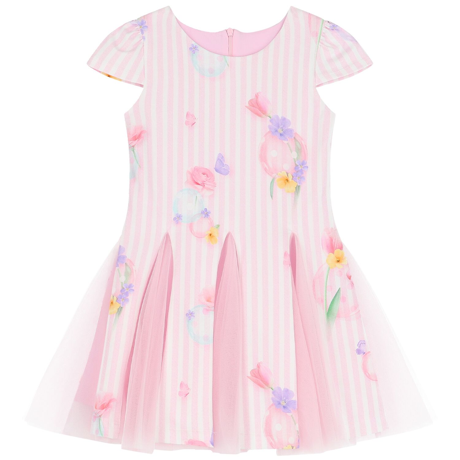 Girls Pink Striped Floral Dress, 1, hi-res image number null