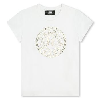 Girls White & Gold Rhinestone Logo T-Shirt