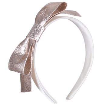 Girls Gold & White Bow Hairband
