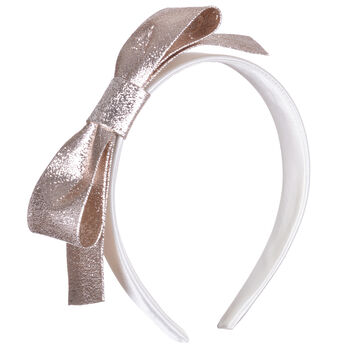 Girls Gold & White Bow Headband