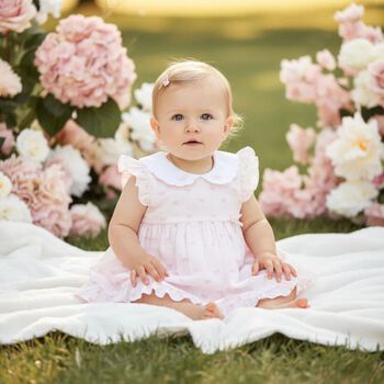 Baby Girls Pink & White Bow Dress Set