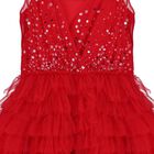 Girls Red Embellished Sequined Tulle Tiered Dress, 1, hi-res