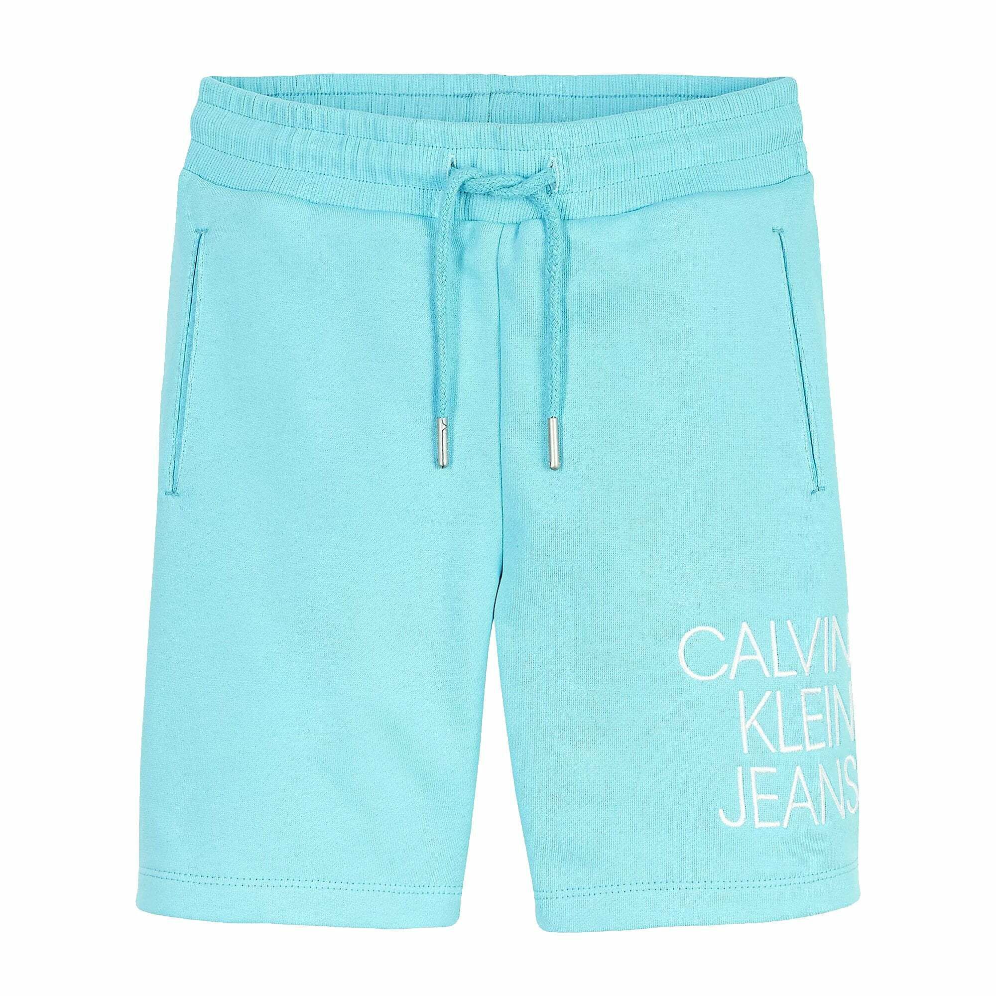 Calvin Klein Boys Turquoise Blue Logo Organic Cotton Shorts