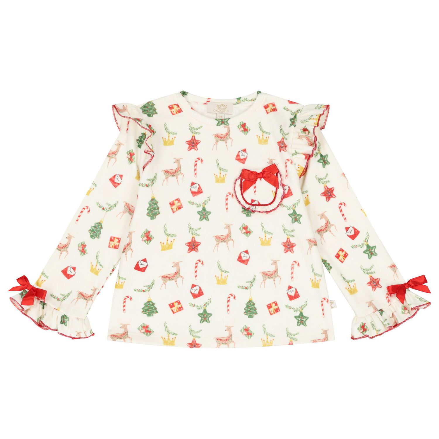 Girls Ivory & Red Ruffled Pyjamas, 1, hi-res