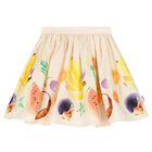 Girls Beige Fruit Print Skirt, 1, hi-res