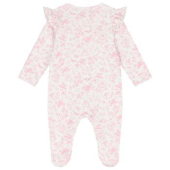 Baby Girls White & Pink Floral Babygrow