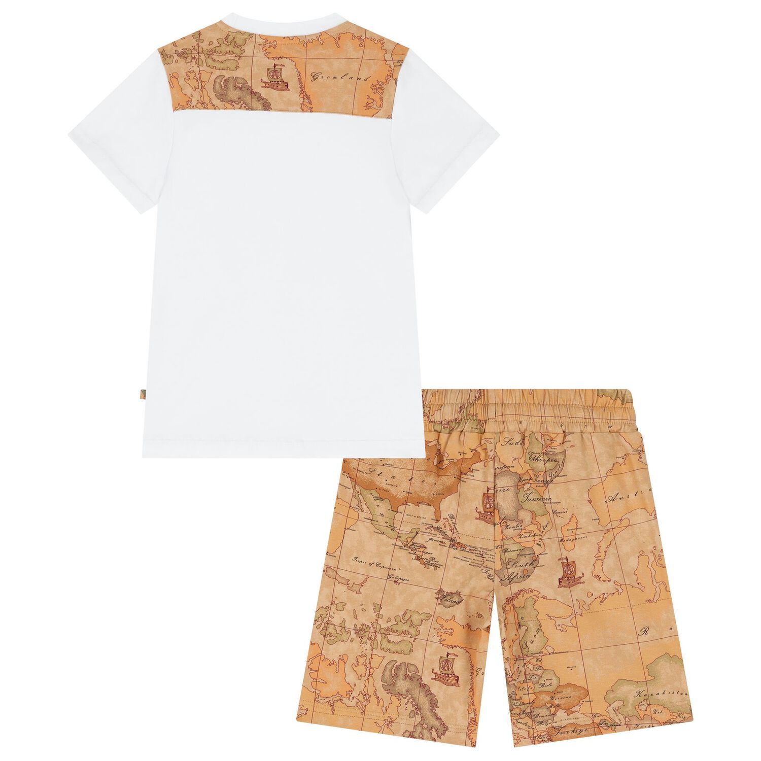 Boys White & Beige Geo Map Shorts Set, 1, hi-res image number null