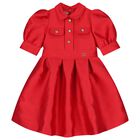 Girls Red Satin Jacquard Logo Dress, 2, hi-res