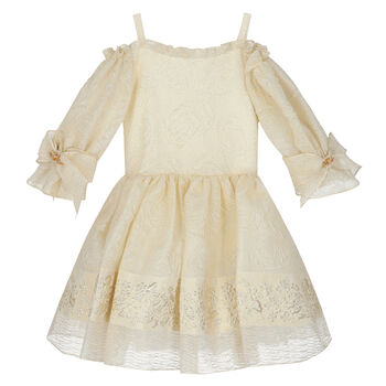 Girls Ivory & Gold Brocade Dress