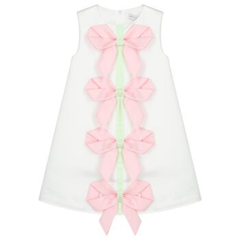 Girls White & Pink Bow Dress