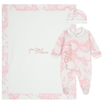Baby Girls White & Pink Geo Map Babygrow Gift Set