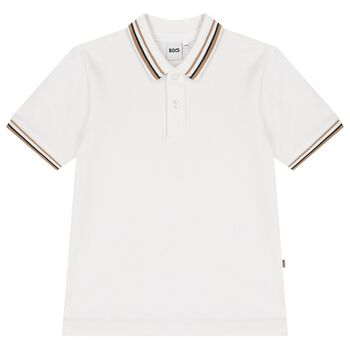 BOSS Boys White Logo Polo Shirt, 1 Boys White Logo Polo Shirt