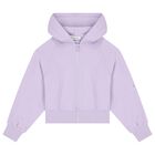 Girls Purple Logo Hooded Zip Up Top, 1, hi-res