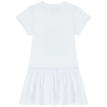 Girls White Teddy Bear Logo Dress
