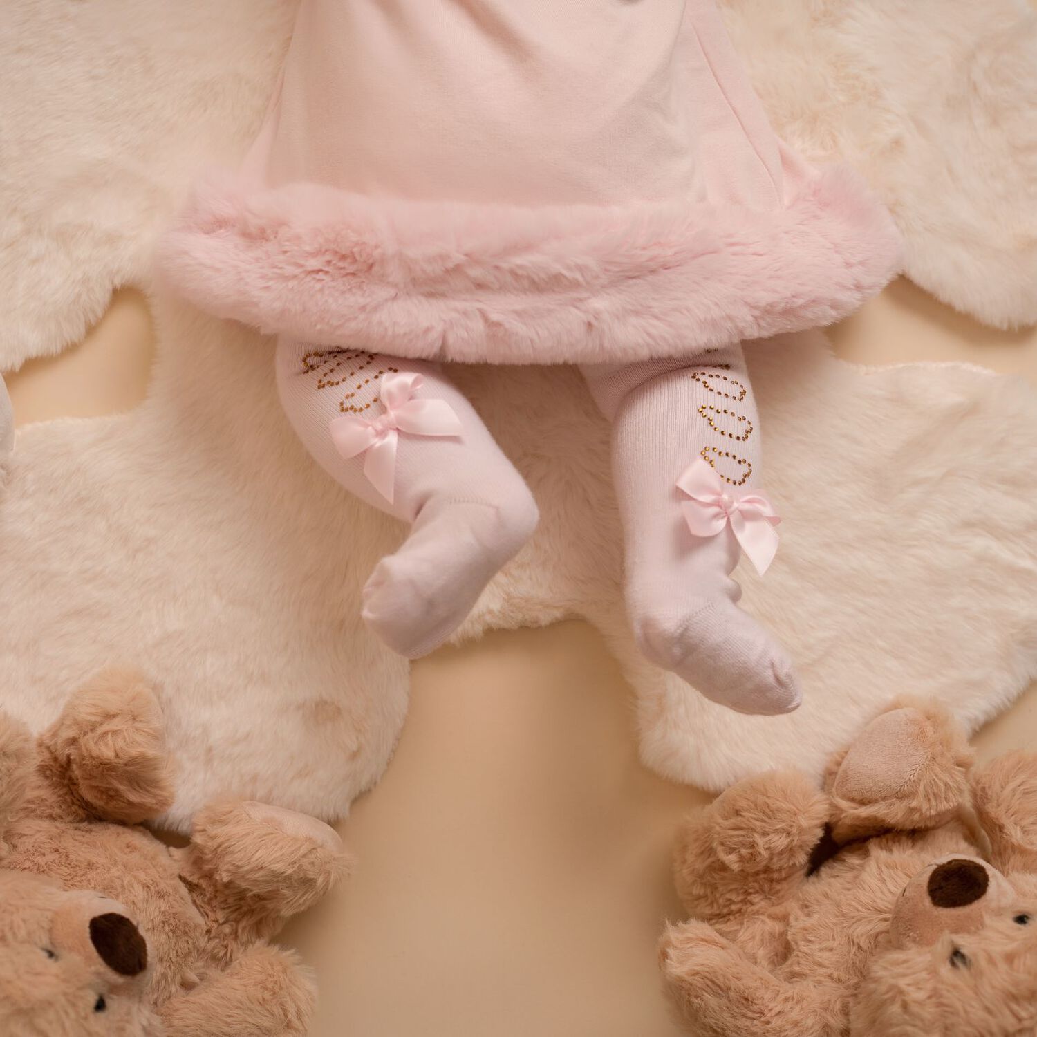 Baby Girls Pink Teddy Bear Tights, 1, hi-res image number null