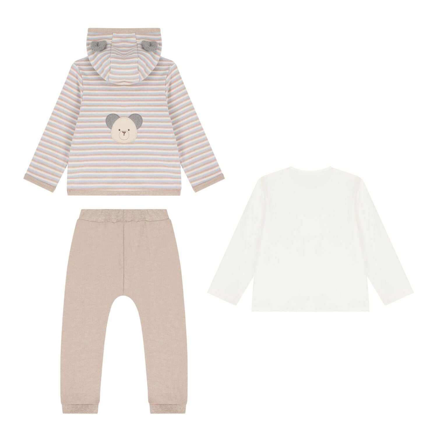 Baby Boys Beige & Ivory Teddy Bear Tracksuit ( 3 Piece ), 1, hi-res