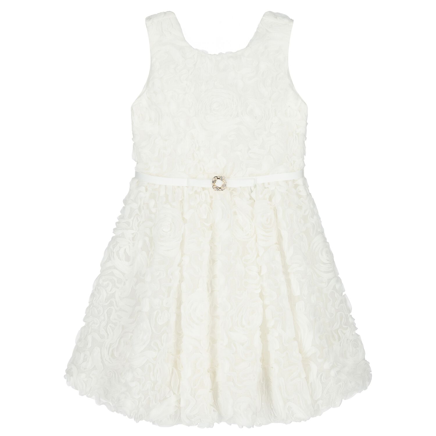 Girls White 3D Rosette Dress, 1, hi-res