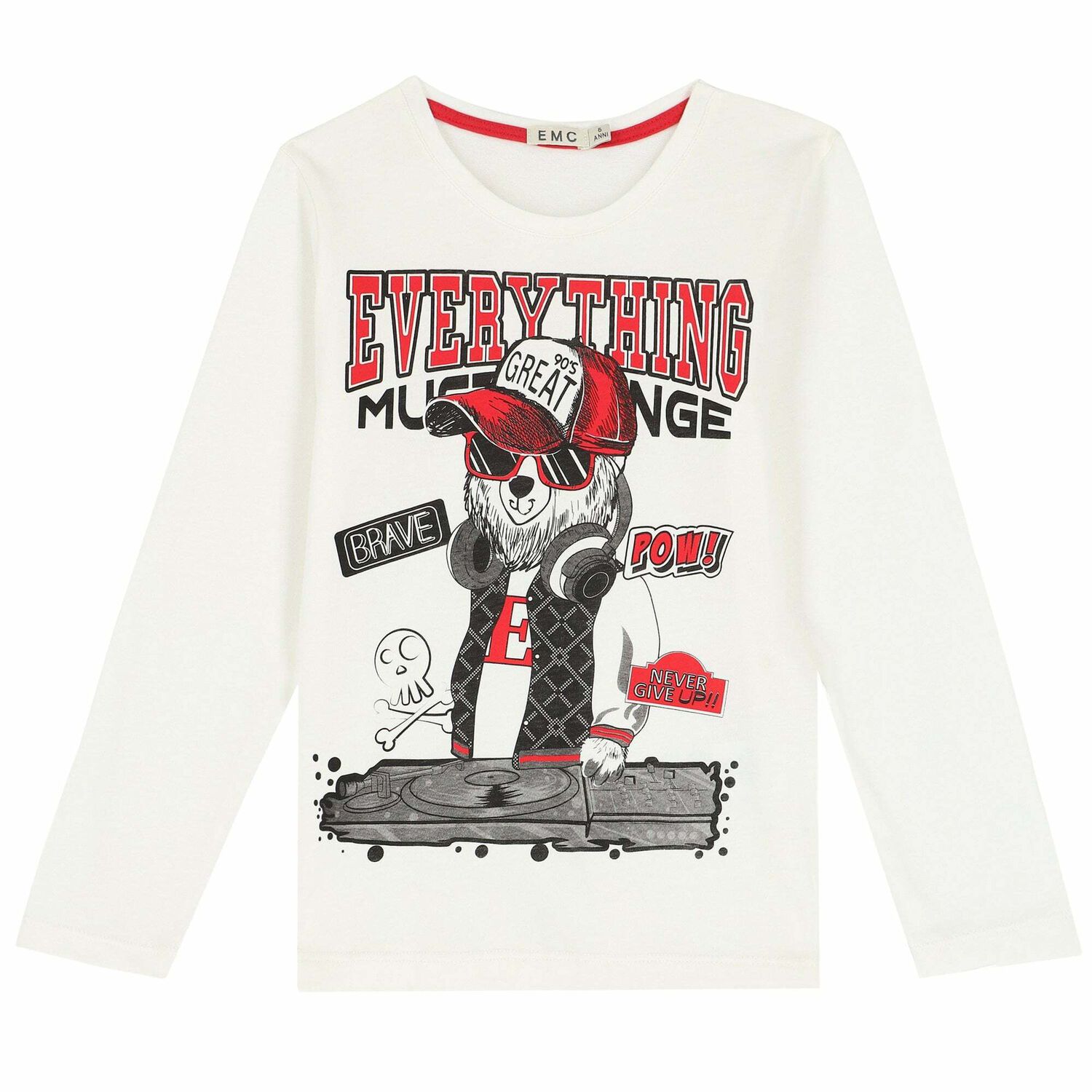 Boys Ivory Logo Long Sleeve Top, 1, hi-res image number null