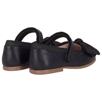 Younger Girls Black Flower Shoes
