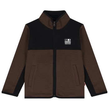 Boys Brown & Black Logo Zip Up Top