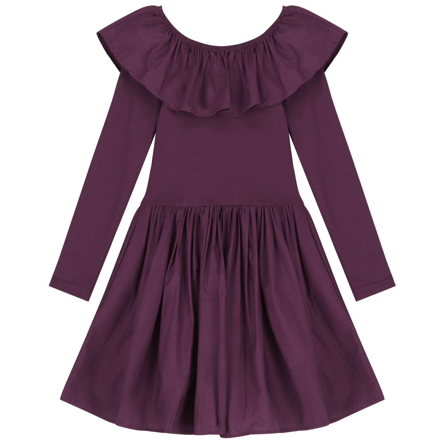 Girls Purple Ruffled Long Sleeve Dress, 1, hi-res
