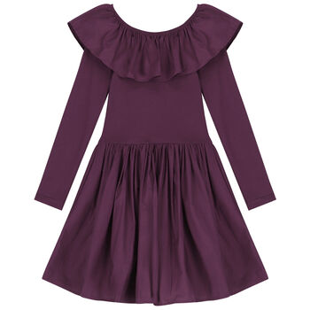 Girls Purple Ruffled Long Sleeve Dress