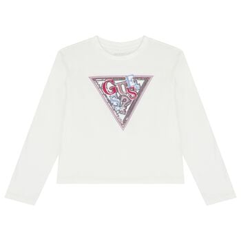 Girls White Embellished Logo Long Sleeve Top