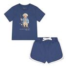 Baby Boys Navy Blue Fishing Polo Bear Shorts Set, 1, hi-res
