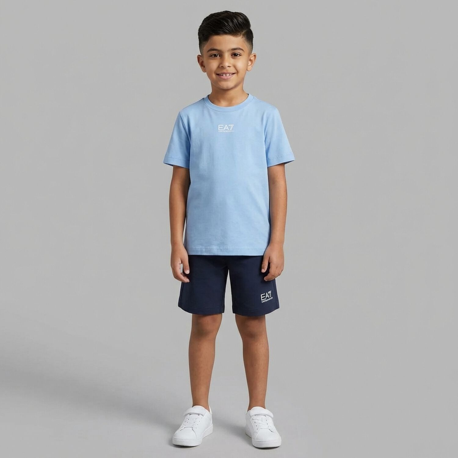 Boys Blue & Navy Blue Logo Shorts Set, 3, hi-res