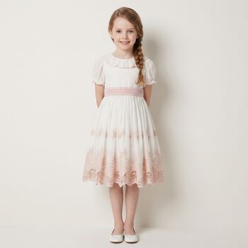 Girls White & Pink Floral Dress 