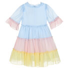 Girls Pink & Blue Chiffon Dress, 1, hi-res
