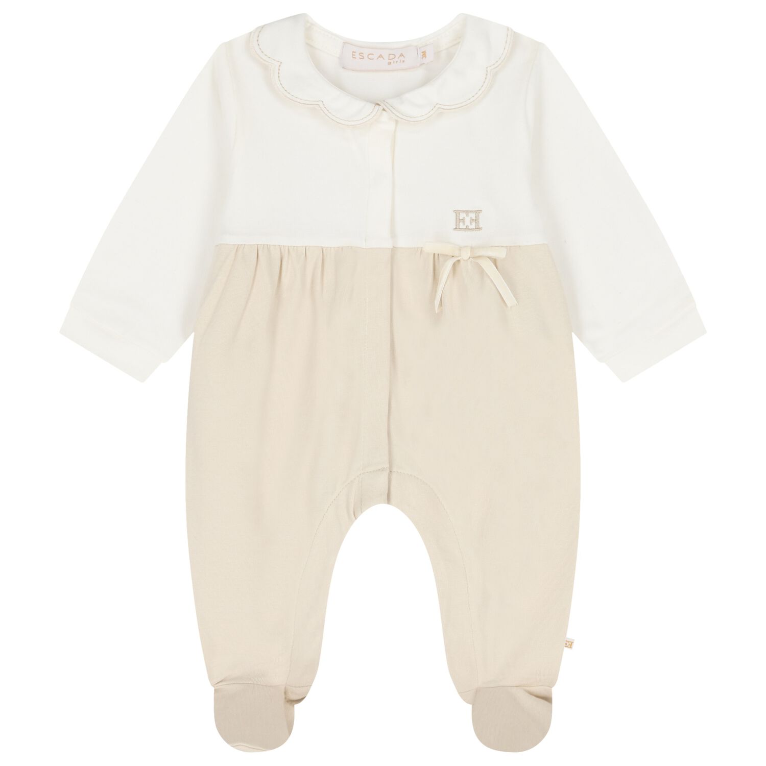 Baby Girls Ivory & Beige Logo Babygrow, 1, hi-res