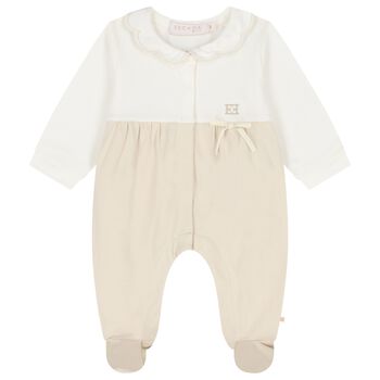 Baby Girls Ivory & Beige Logo Babygrow