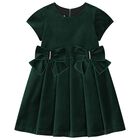 Girls Green Velvet Bow Dress, 1, hi-res