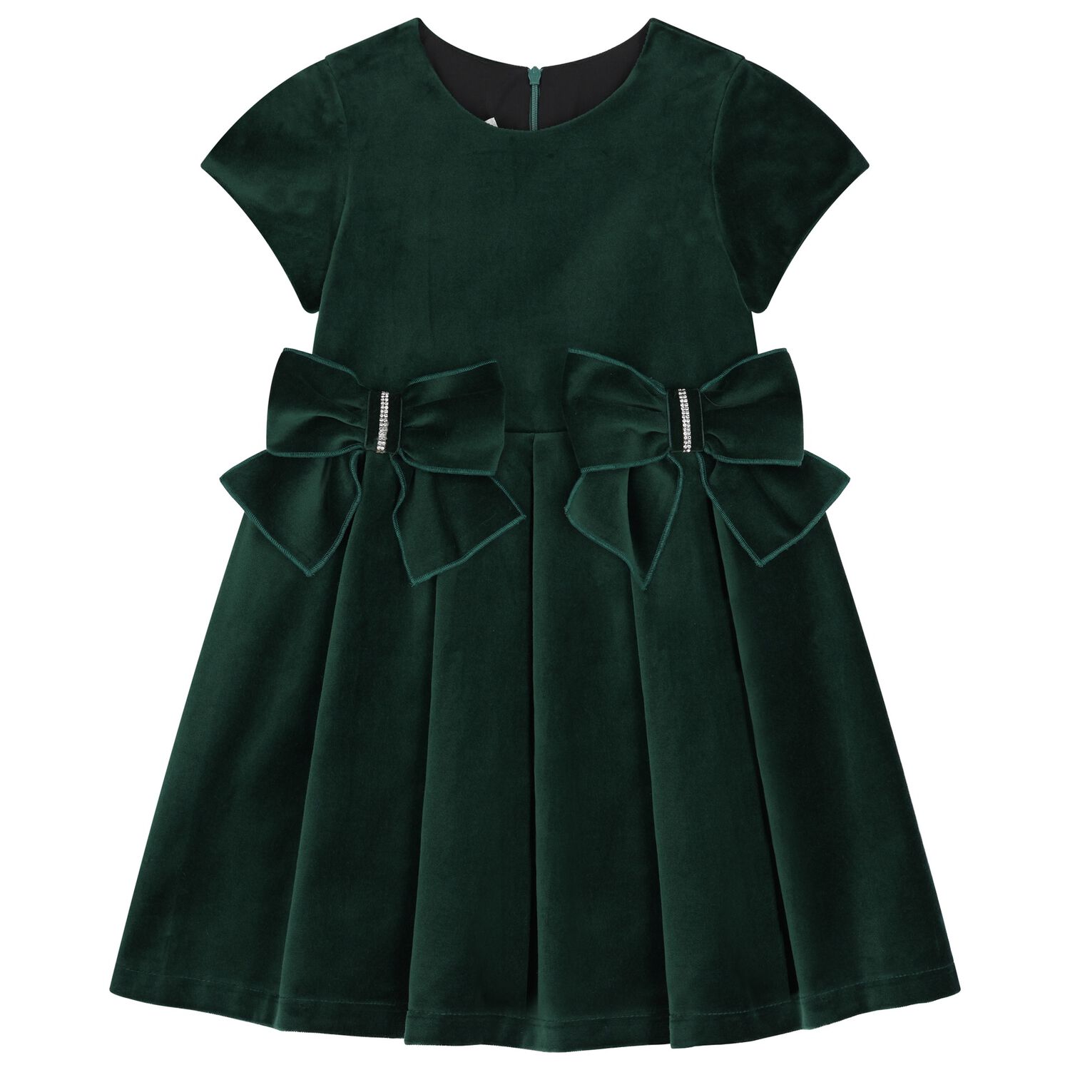 Girls Green Velvet Bow Dress, 1, hi-res image number null