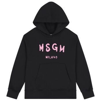 Girls Black Logo Hooded Top