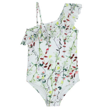 Girls White Floral Swimsuit