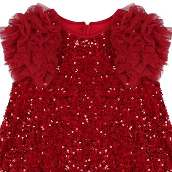 Girls Red Sequin & Tulle Ruffle Dress