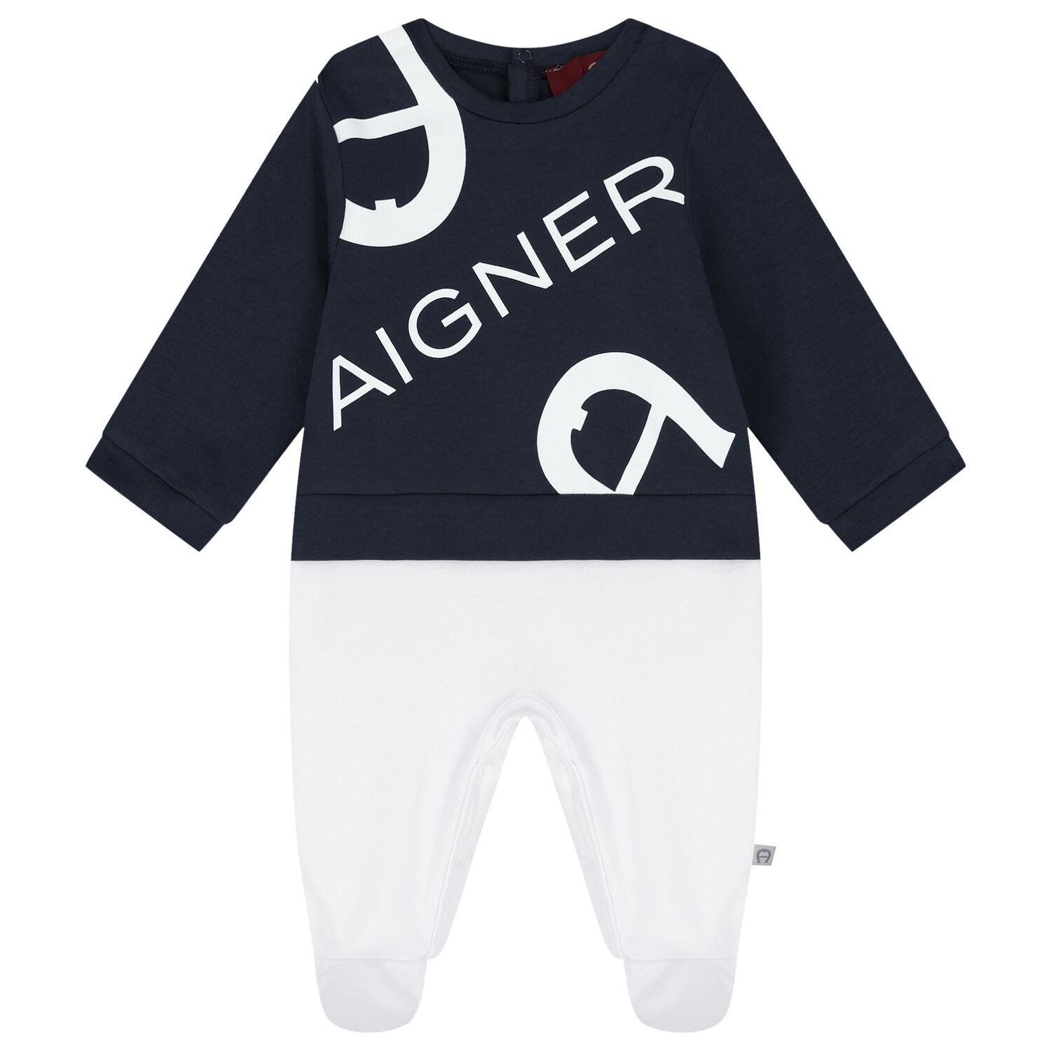 Baby Boys White & Navy Blue Logo Babygrow, 2, hi-res image number null