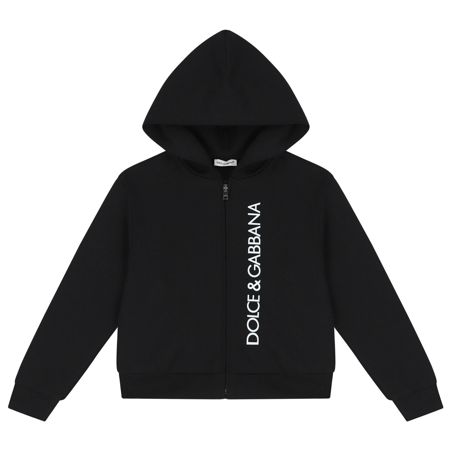 Black Logo Hooded Zip Up Top, 1, hi-res