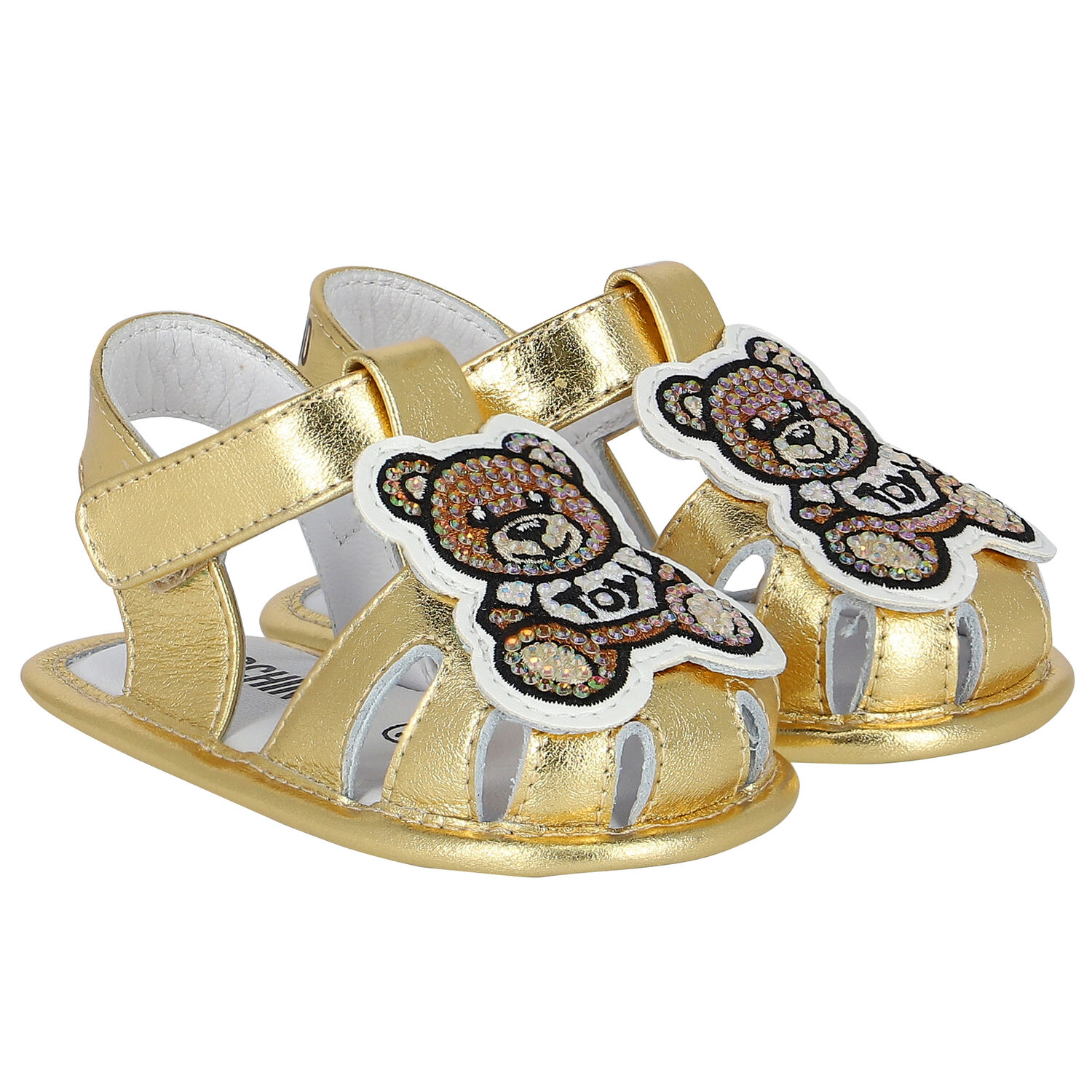 Gold Teddy Bear Logo Baby Sandals, 1, hi-res