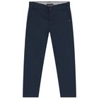 Boys Navy Blue Chino Trousers, 1, hi-res