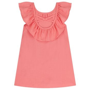 Girls Coral Ruffled Dress