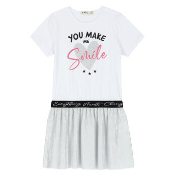 Girls White & Silver Heart Dress