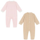 Baby Girls Pink, Beige & Ivory Bunny Babygrow ( 2-Pack ), 1, hi-res