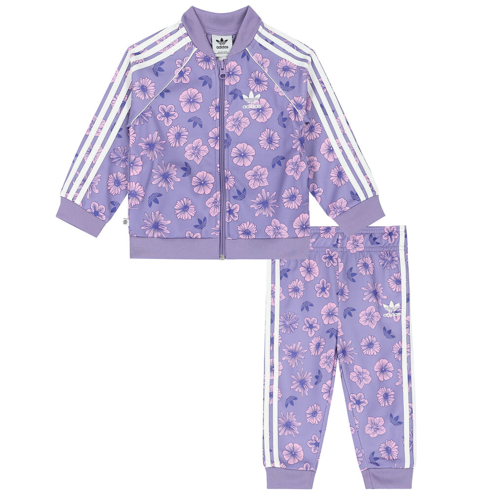 adidas Originals Girls Purple Floral Logo Tracksuit | Junior