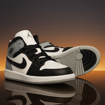 Black, Grey & White Air Jordan 1 Mid Trainers