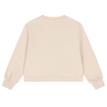 Girls Beige Tulle Heart Sweatshirt
