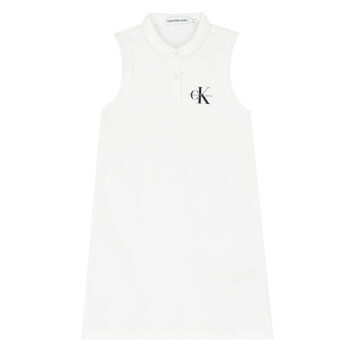 Girls White Logo Sleeveless Polo Dress